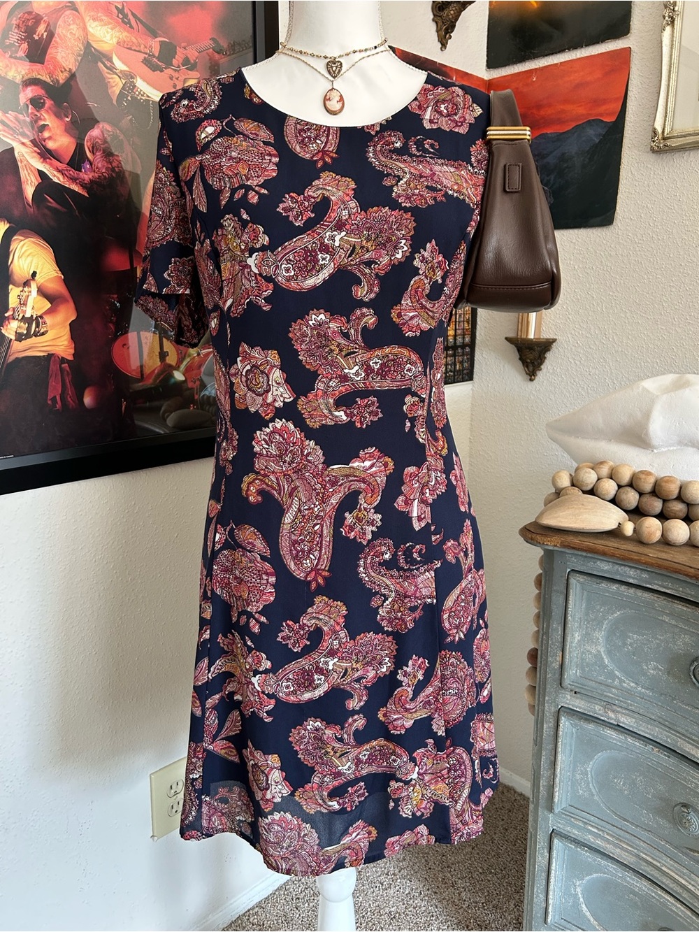 90s Paisley Dress Multicolor Size Large Boho Fairy Grunge Sheer Overlay Lined